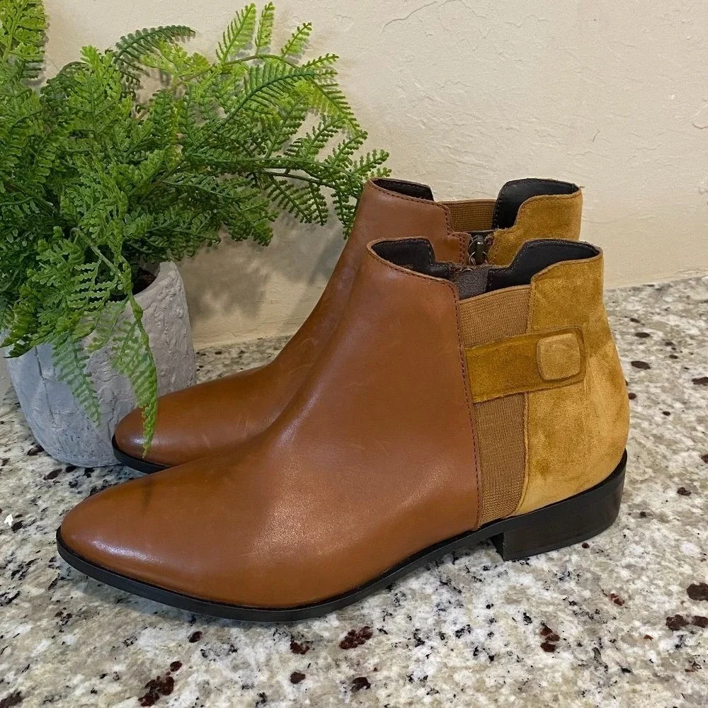 Geox Respira Womens Brown Leather Tan Suede Ankle Boots Pointed Toe‎ Side Zip
